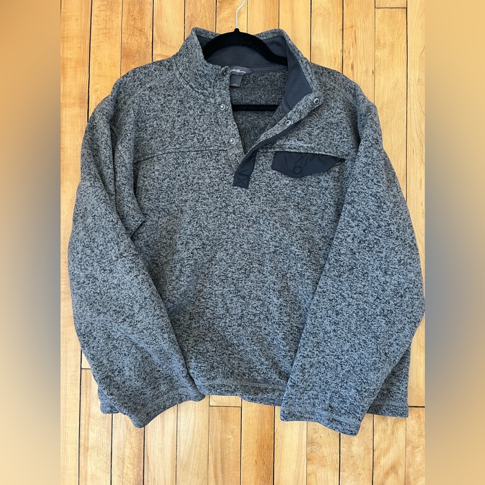 Eddie Bauer Snap Heather Gray Knit Pullover Men’s Large